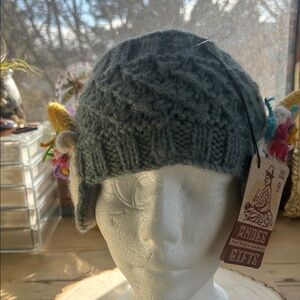 Gray Knit Hat with Multicolor Accents